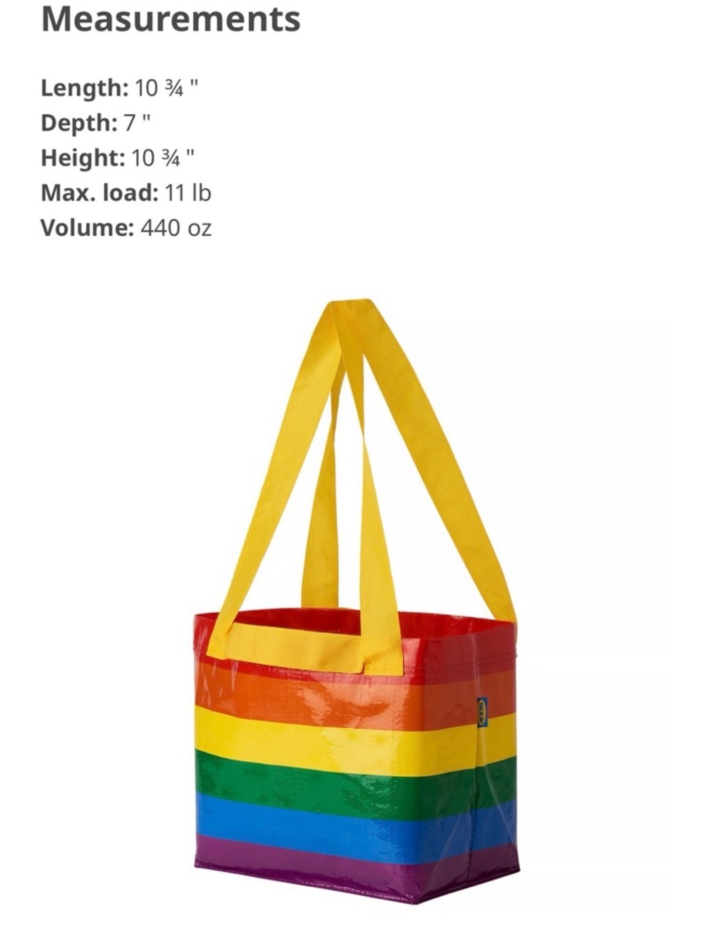 Ikea Rainbow Stripe Tote Bag With Yellow Handles View 4